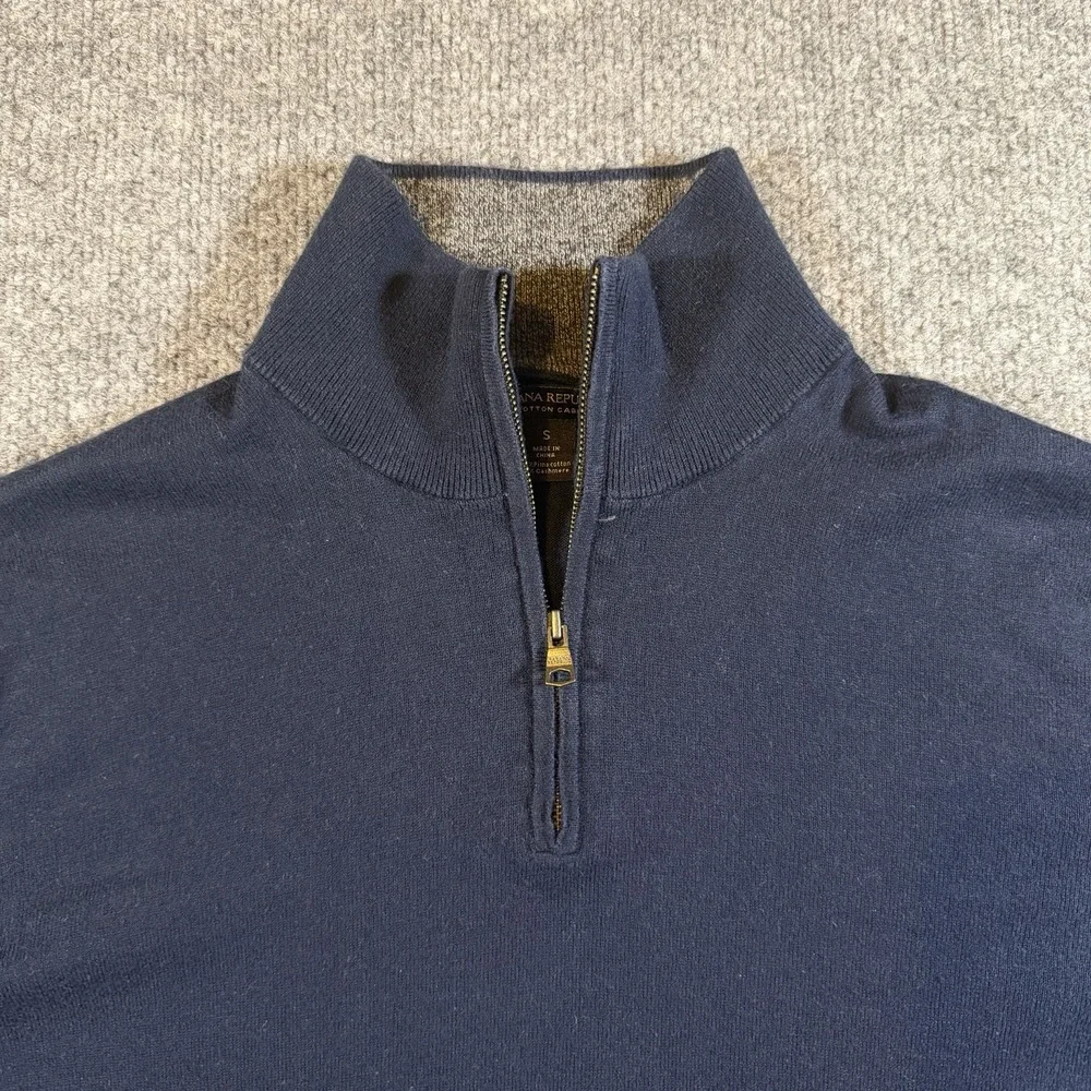 Banana Republic Pima Cotton & Cashmere Men's Small Navy Blue 1/4 Zip Sweater